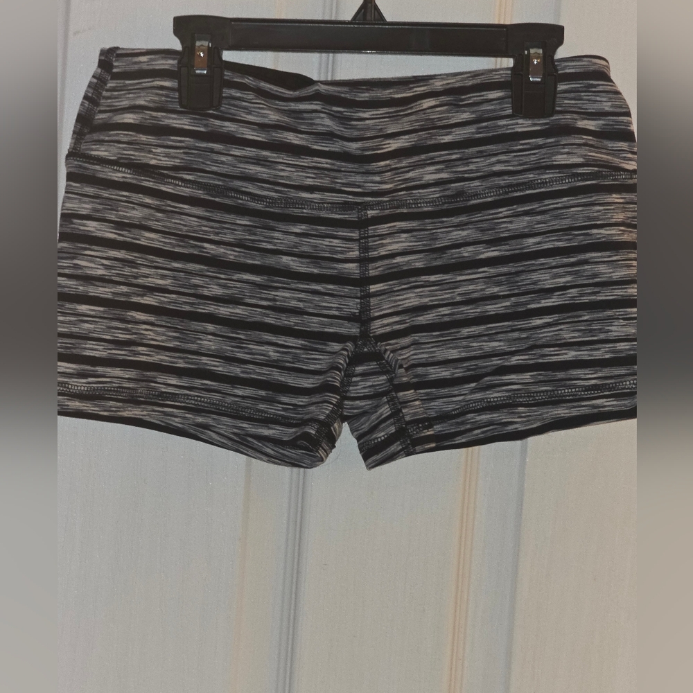 Women's Black & Gray Striped Active Shorts